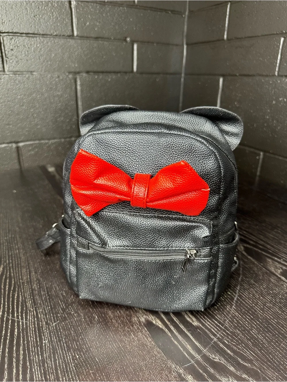 Kids Black Backpack with Red Bow Accent